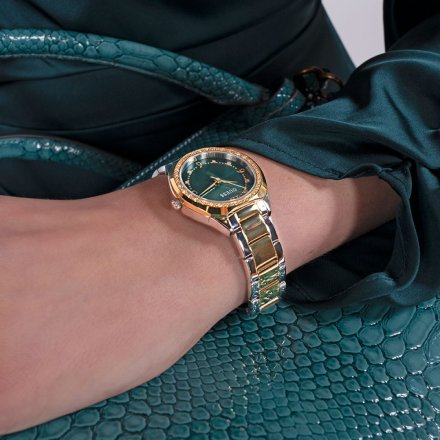 Guess Charlotte zegarek damski na bransolecie z zieloną tarczą GW0767L4