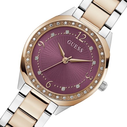Guess Charlotte zegarek damski na bransolecie z purpurową tarczą GW0767L5