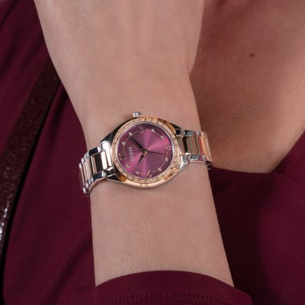 Guess Charlotte zegarek damski na bransolecie z purpurową tarczą GW0767L5