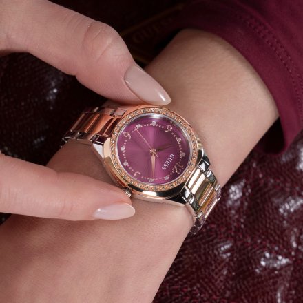 Guess Charlotte zegarek damski na bransolecie z purpurową tarczą GW0767L5