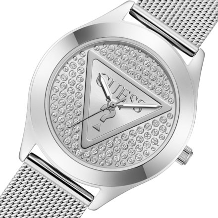 Guess Tri Plaque srebrny zegarek damski na bransolecie z kryształkami GW0835L1