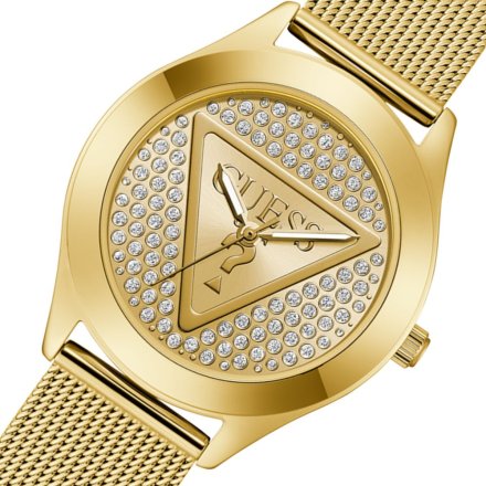 Guess Tri Plaque złoty zegarek damski na bransolecie z kryształkami GW0835L2