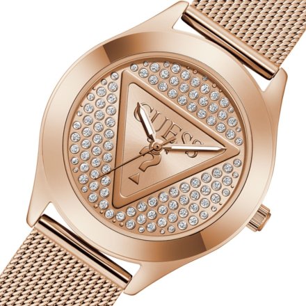 Guess Tri Plaque różowozłoty zegarek damski na bransolecie z kryształkami GW0835L3