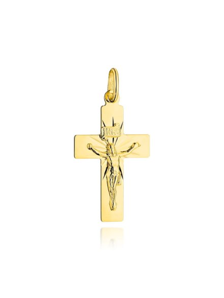 Zawieszka krzyżyk złoty z Jezusem i diamentowanymi promieniami • Złoto 585 0.95 g