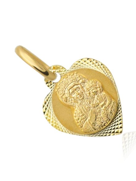 Medalik Matka Boska Częstochowska w sercu diamentowanym • Złoto 585 0.79 g