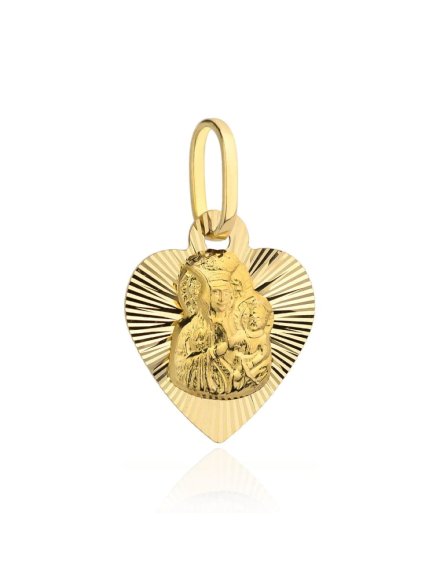 Medalik Matka Boska Częstochowska w diamentowanym serduszku • Złoto 585 0.75 g