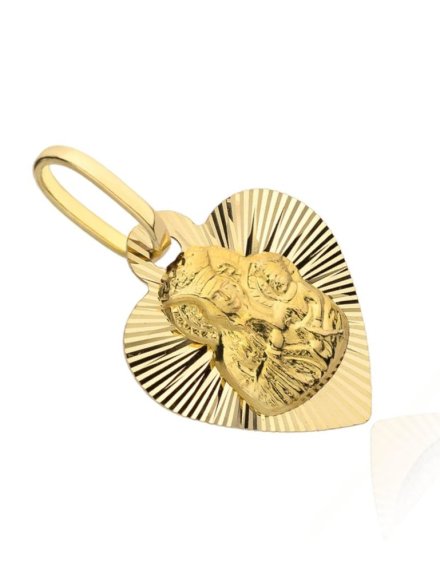 Medalik Matka Boska Częstochowska w diamentowanym serduszku • Złoto 585 0.75 g