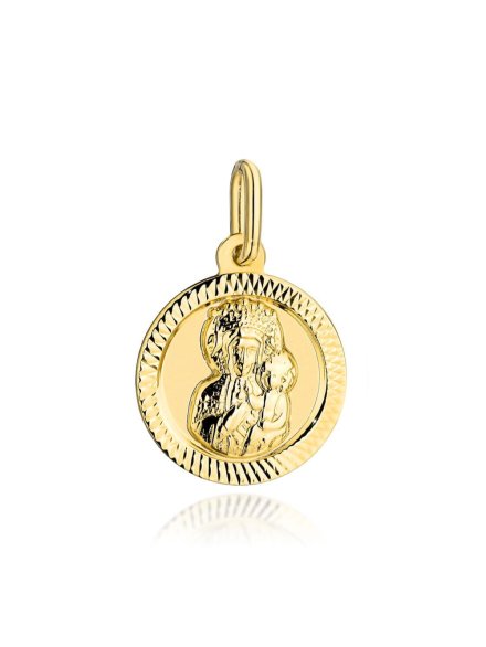 Medalik złoty Matka Boska Częstochowska w kółku w diamentowanej oprawie • Złoto 585 0.91 g