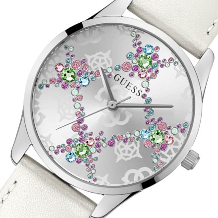 Guess Luster biały zegarek damski z kryształami GW0837L1