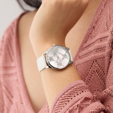 Guess Luster biały zegarek damski z kryształami GW0837L1