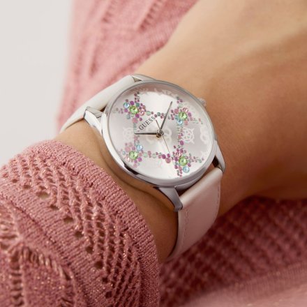 Guess Luster biały zegarek damski z kryształami GW0837L1