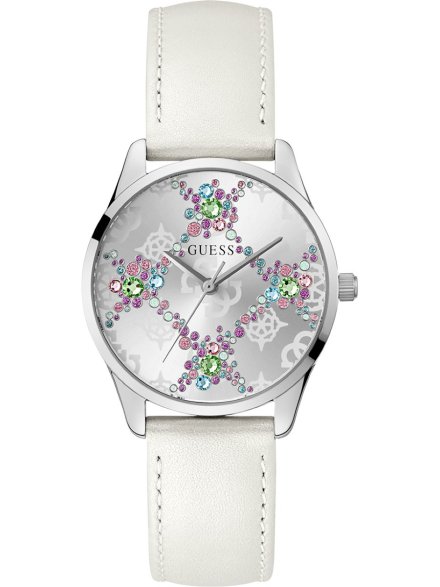 Guess Luster biały zegarek damski z kryształami GW0837L1
