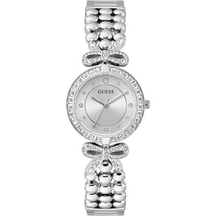 Guess Ribbon srebrny zegarek damski na bransolecie z kryształkami GW0838L1