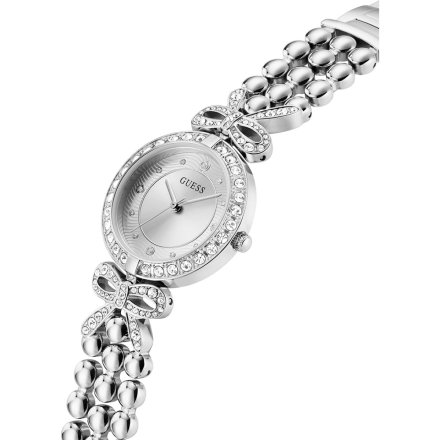 Guess Ribbon srebrny zegarek damski na bransolecie z kryształkami GW0838L1