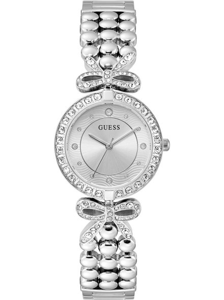 Guess Ribbon srebrny zegarek damski na bransolecie z kryształkami GW0838L1