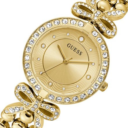 Guess Ribbon złoty zegarek damski na bransolecie z kryształkami GW0838L2