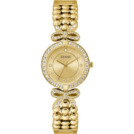 Guess Ribbon złoty zegarek damski na bransolecie z kryształkami GW0838L2