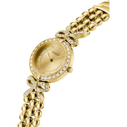 Guess Ribbon złoty zegarek damski na bransolecie z kryształkami GW0838L2