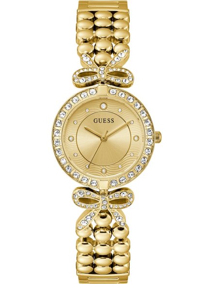 Guess Ribbon złoty zegarek damski na bransolecie z kryształkami GW0838L2