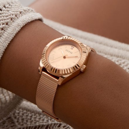 Guess Mini Luna różowozłoty zegarek damski na bransolecie GW0842L3