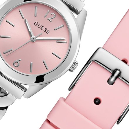 Guess Serena zegarek damski srebrny łańcuch różowy pasek zestaw GW0845L1