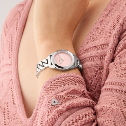 Guess Serena zegarek damski srebrny łańcuch różowy pasek zestaw GW0845L1