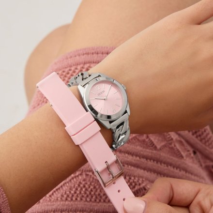 Guess Serena zegarek damski srebrny łańcuch różowy pasek zestaw GW0845L1