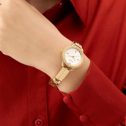 Guess Bellini złoty zegarek damski na bransolecie z kryształkami GW0856L1