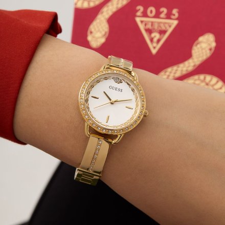 Guess Bellini złoty zegarek damski na bransolecie z kryształkami GW0856L1