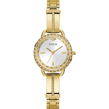 Guess Bellini złoty zegarek damski na bransolecie z kryształkami GW0856L1