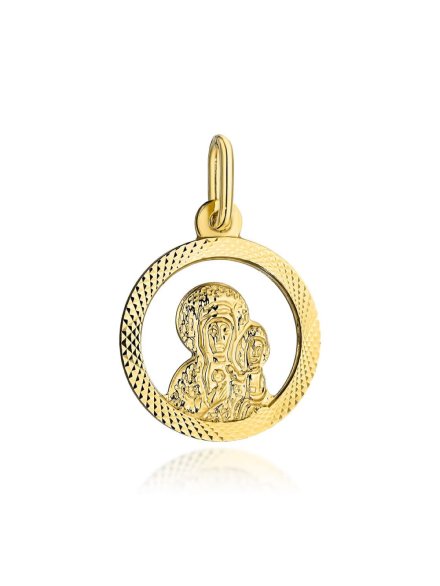 Złoty medalik Matka Boska z dzieciątkiem w diamentowanym kole • Złoto 585 0.89 g