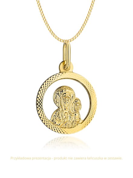 Złoty medalik Matka Boska z dzieciątkiem w diamentowanym kole • Złoto 585 0.89 g