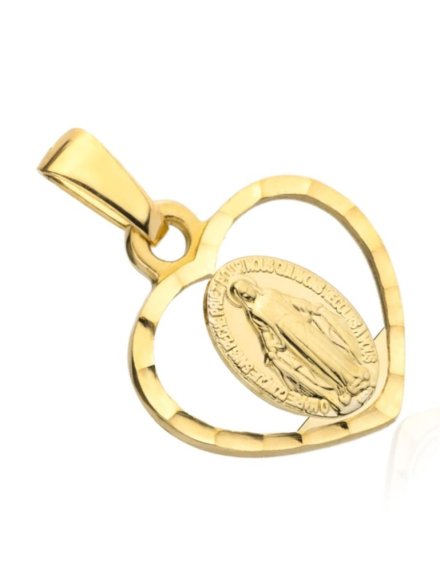 Medalik złoty cudowny w diamentowanym sercu • Złoto 585 0.88 g