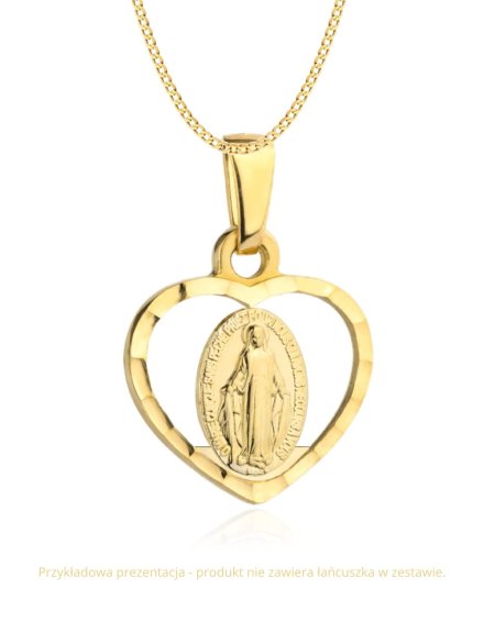 Medalik złoty cudowny w diamentowanym sercu • Złoto 585 0.88 g