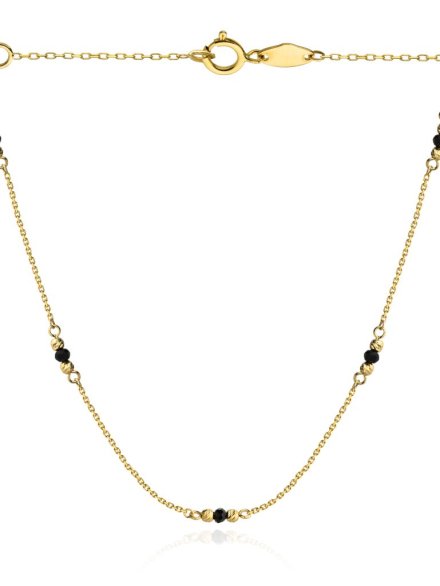 Złoty naszyjnik onyx syntetyczny pomiędzy diamentowanymi kuleczkami • Złoto 585 2.05 g 