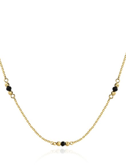 Złoty naszyjnik onyx syntetyczny pomiędzy diamentowanymi kuleczkami • Złoto 585 2.05 g 