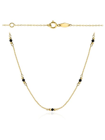 Złoty naszyjnik onyx syntetyczny pomiędzy diamentowanymi kuleczkami • Złoto 585 2.05 g 