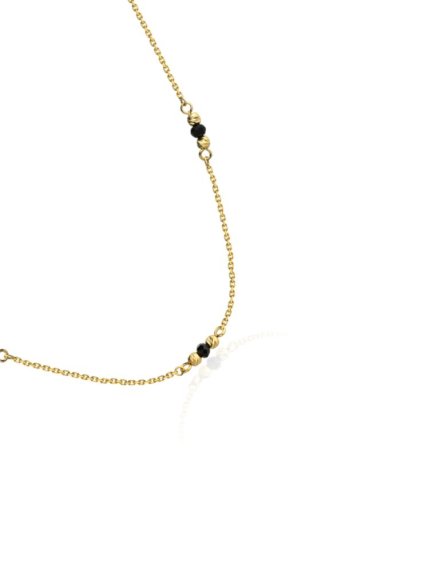 Złoty naszyjnik onyx syntetyczny pomiędzy diamentowanymi kuleczkami • Złoto 585 2.05 g 