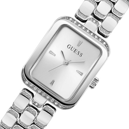 Guess Isla prostokątny zegarek damski srebrny na bransolecie GW0865L1