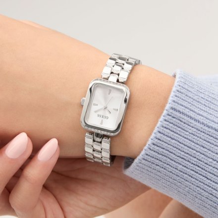 Guess Isla prostokątny zegarek damski srebrny na bransolecie GW0865L1
