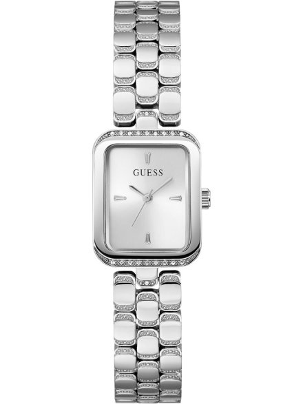 Guess Isla prostokątny zegarek damski srebrny na bransolecie GW0865L1