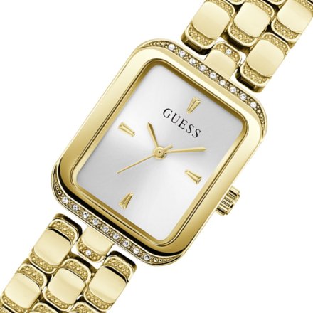 Guess Isla prostokątny zegarek damski złoty na bransolecie GW0865L2