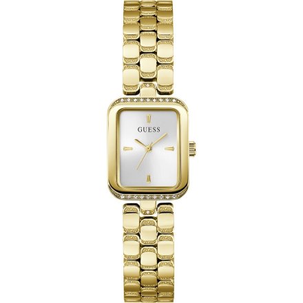 Guess Isla prostokątny zegarek damski złoty na bransolecie GW0865L2