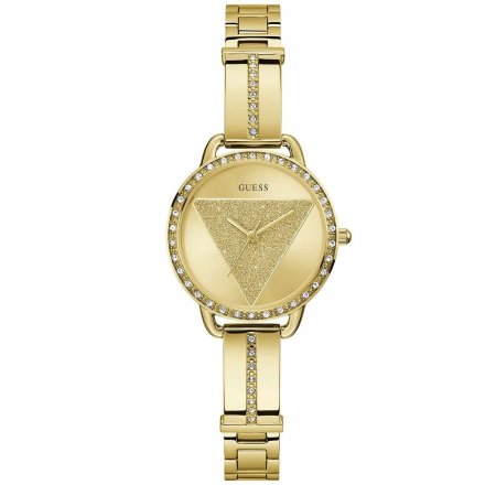 Guess Tri Bellini złoty zegarek damski na bransolecie z kryształkami GW0914L2