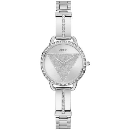 Guess Tri Bellini srebrny zegarek damski na bransolecie z kryształkami GW0914L1