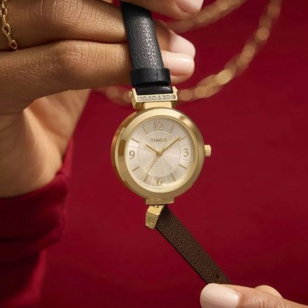 Timex Main Street TW2W96400 damski zegarek złoty z czarnym paskiem