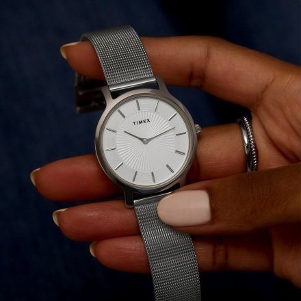 Timex Transcend TW2Y10200 srebrny zegarek damski z białą tarczą