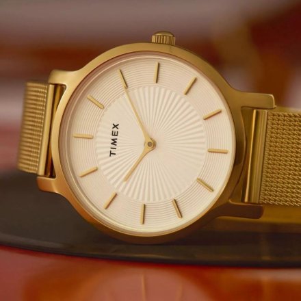 Timex Transcend TW2Y10300 złoty zegarek damski z białą tarczą