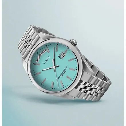 Timex Legacy TW2V68400 srebrny zegarek damski z turkusową tarczą