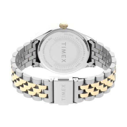 Timex Waterbury TW2V45800 złoto-srebrny zegarek damski z granatową tarczą